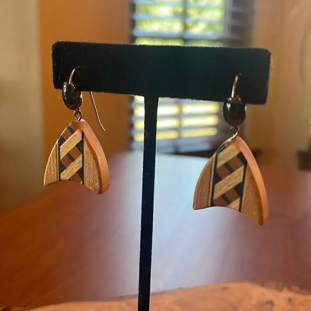 Artist Made Wooden Inlaid Earrings